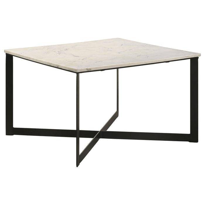 Volz - Square Coffee Table With Crisscross Base - White Marble