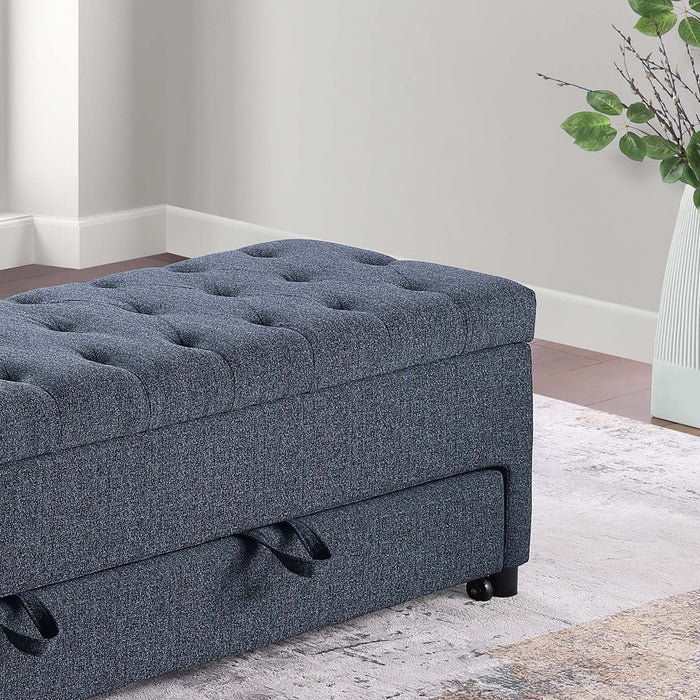 Storage Ottoman With Tufted Seat And Underseat Drawer