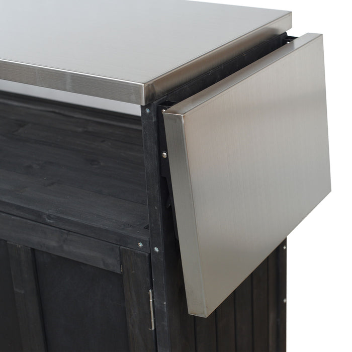 Foldable Outdoor Kitchen Island With Lockable Wheels, Storage Cabinet And Towel Rack For Patio