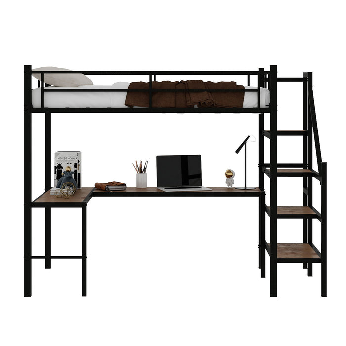 Loft Bed With L-Shaped Desk, Large Storage Space