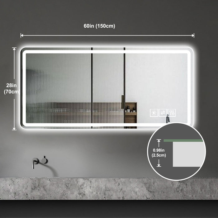 LED Bathroom Mirror, Anti Explosion Glass, Rust Resistant, Anti Fog, Tri Color