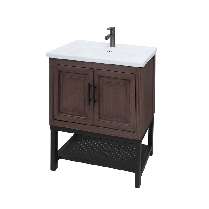 Modern Freestanding Bathroom Vanity With Ceramic Sink, Hot And Cold Faucet, Storage Cabinet & Open Shelf