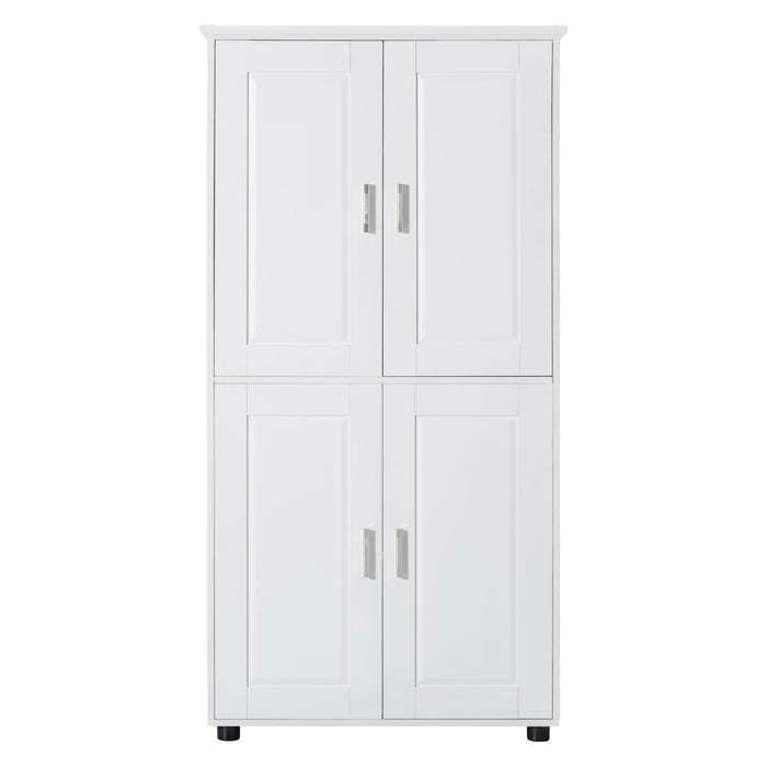 Tall And Wide Bathroom Floor Storage Cabinet With 4 Doors, Adjustable Shelves - White