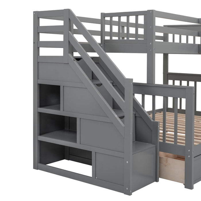L Shaped Bunk Bed With 3 Drawers, Portable Desk And Wardrobe