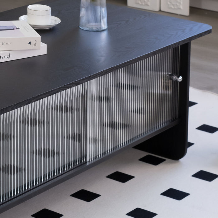 Rectangular Coffee Table With Sliding Door Storage Center