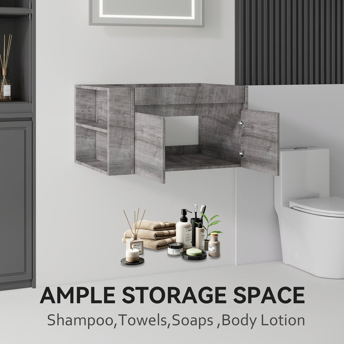 Floating Bathroom Vanity Cabinet, Soft Close Double Drawers, Open Side Storage, Wall Mounted, Cabinet Only