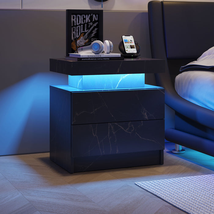 Nightstand LED, Bedside Table Cabinet With 2 Drawers For Bedroom