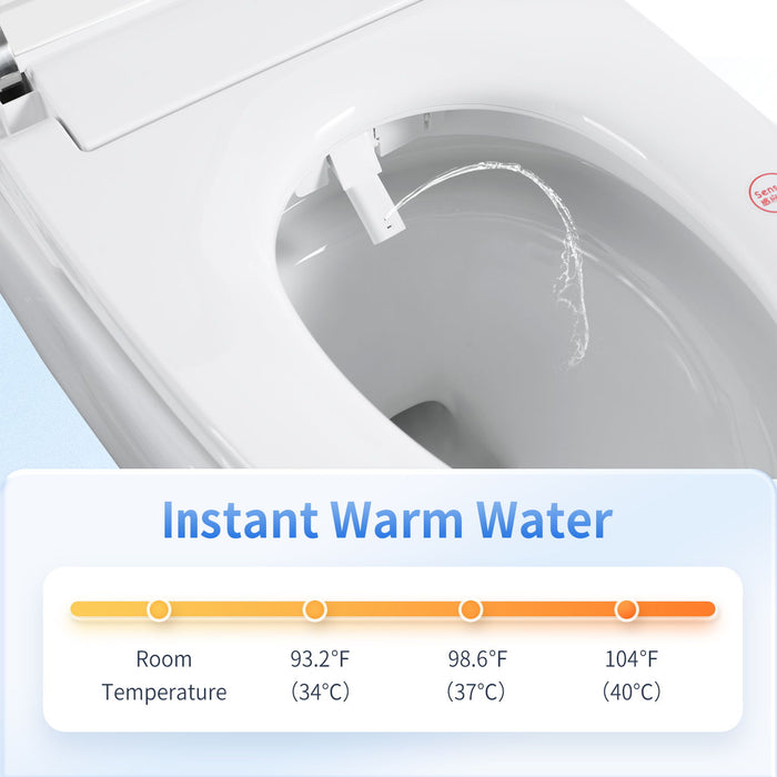Tankless Smart Toilet With Bidet Built In, 1 Piece Bidet Toilet Seat, Auto Flush, Auto Open / Close, Heated Seat, Warm Water And Dry, Adjustable Temp, Remote Control Side Know - White