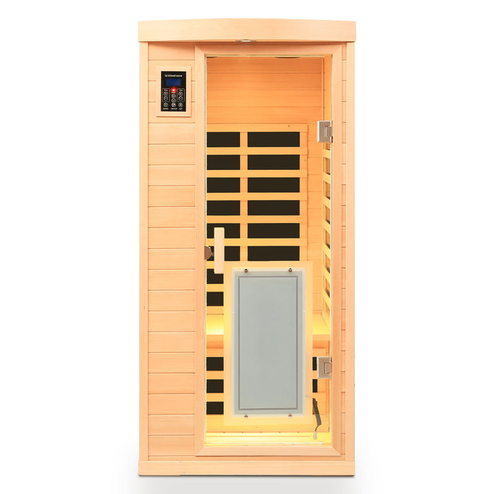 Low Emf Front Door With Heating Panel 1 People Hemlock Far Infrared Indoor Sauna Room - Natural
