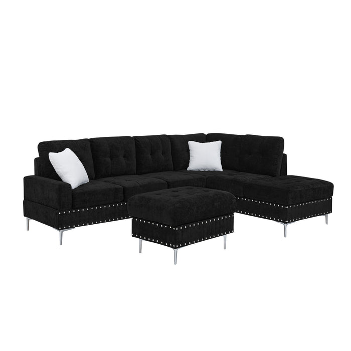 L-Shaped Sectional Sofa With Chaise And Storage Ottoman, Includes 2 Pillows