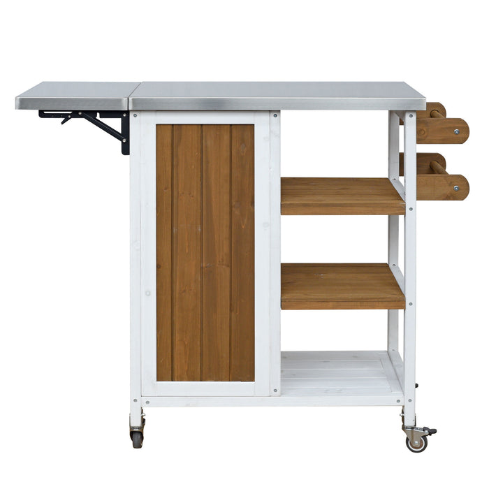 Foldable Outdoor Kitchen Island With Storage Cabinet
