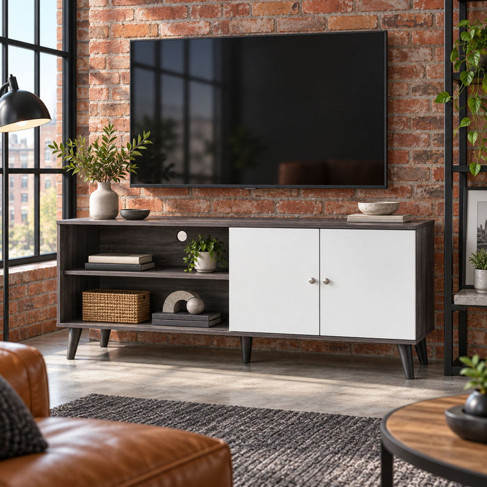 Amidon - TV Stand, With 2 Storage Shelves And 1 Cabinet
