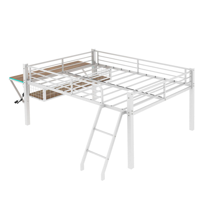 Loft Bed With Built In Desk, LED Light Strip