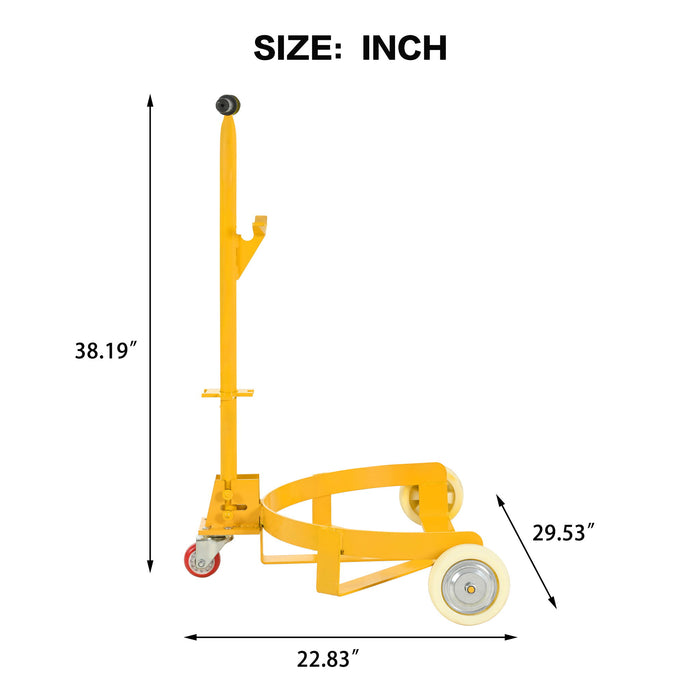 Steel Drum Dolly 55 Gallon Capacity Oil Barrel Mover With Wheels Low Profile Caddy - Yellow