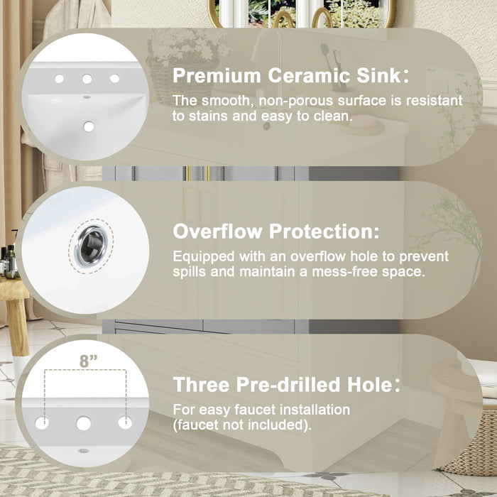 Bathroom Vanity With Sink, 1 Divided Drawer And 2 Soft Close Doors With Double Shelf