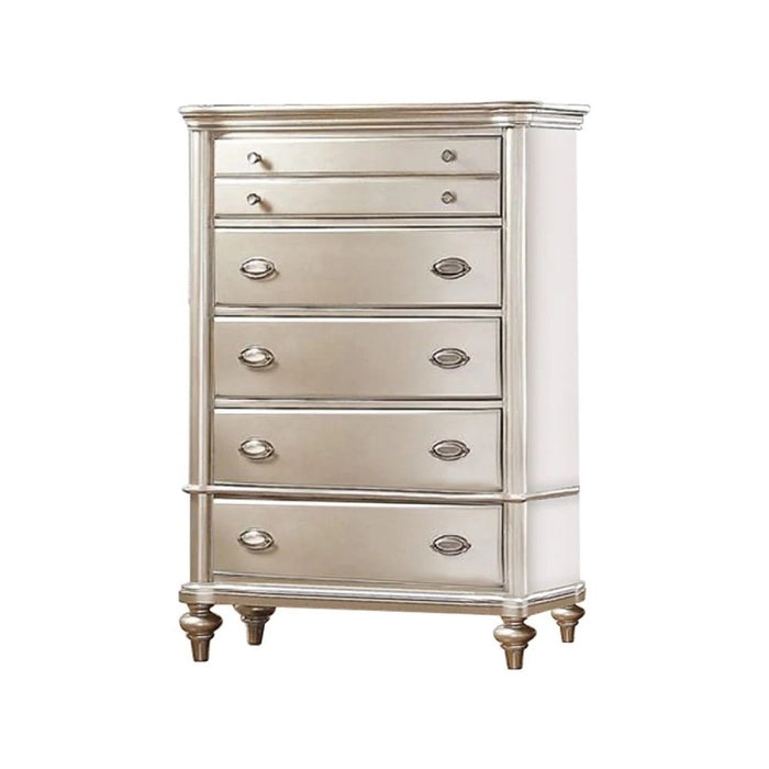Bedroom Furniture Chest Of Drawers, 5 Drawer Storage - Champagne / Silver / Gray
