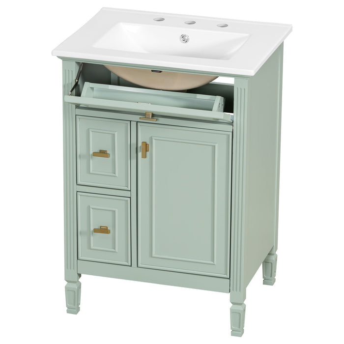 Bathroom Vanity With Sink, Flip Drawer, 2 Drawers, Adjustable Shelf