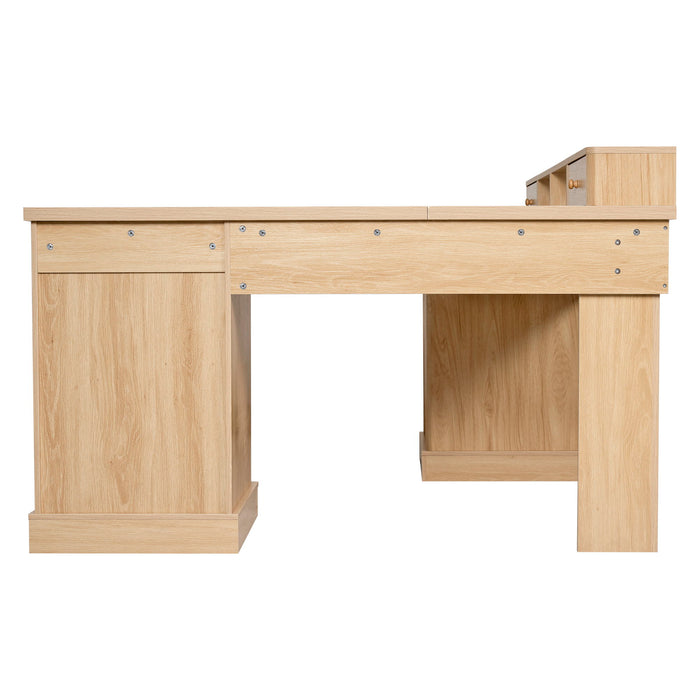 Fluted L-Shaped Desk With Charging Station & Storage Cabinet