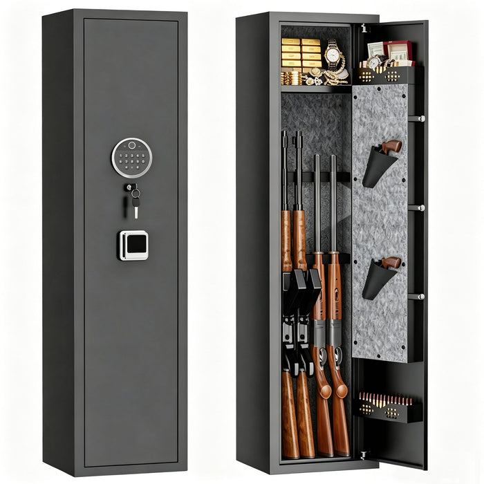 Rifle Safe, Biometric & Keypad Lock, Adjustable Gun Racks With Built In Alarm System