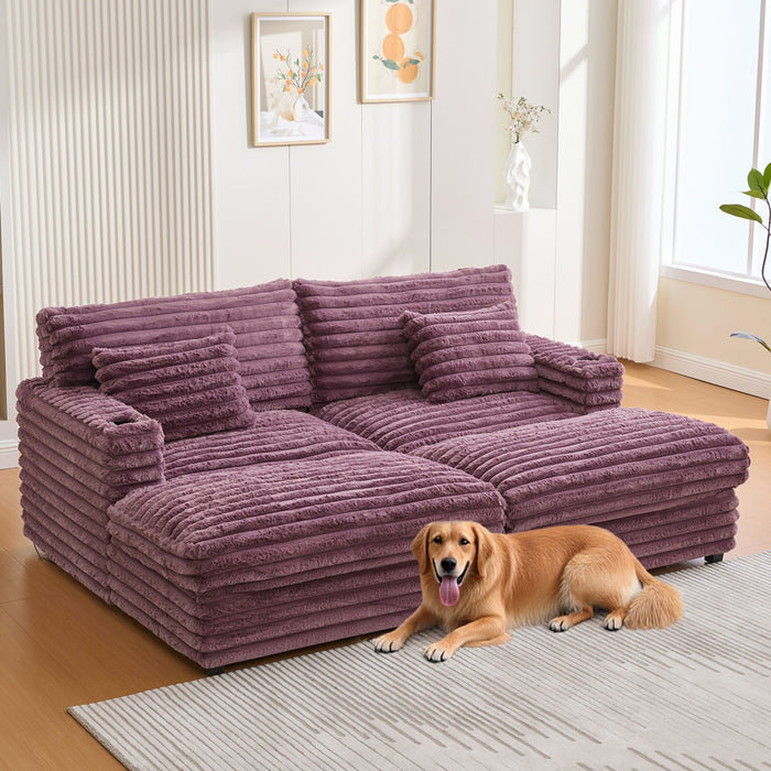 Oversized Double Chaise Lounge Sofa With USB Ports And Cup Holders