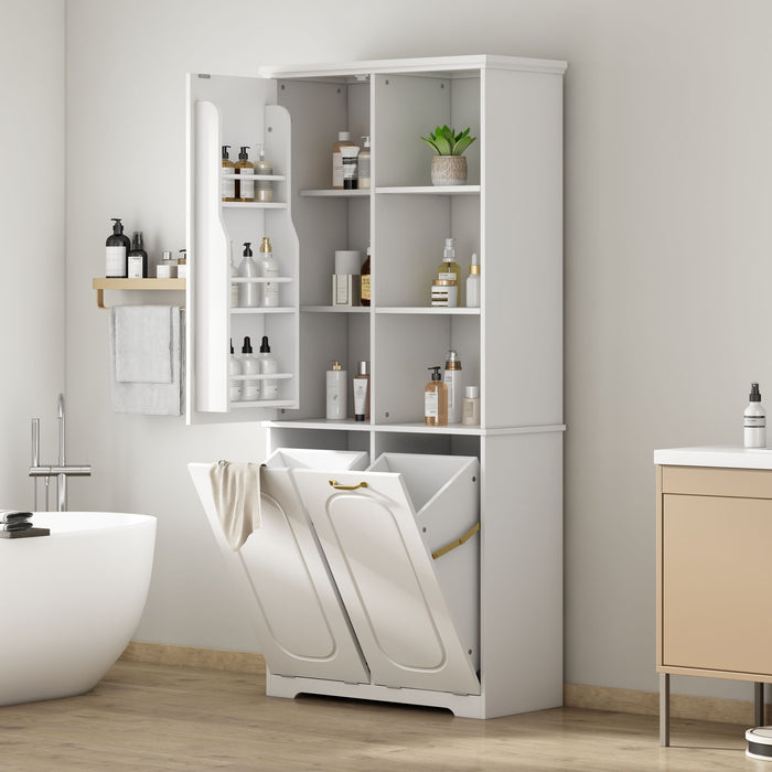 Freestanding Tall Storage Cabinet With 2 Tilt Out Hampers