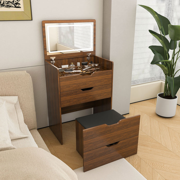 Vanity Desk With Lighted Mirror & Stool