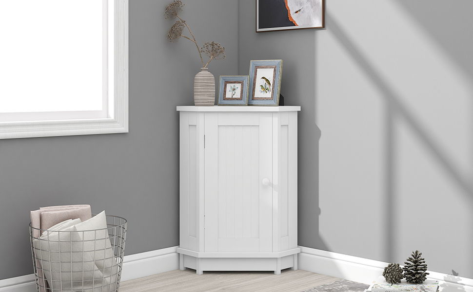 Bathroom Cabinet Triangle Corner Storage Cabinet With Adjustable Shelf Modern Style