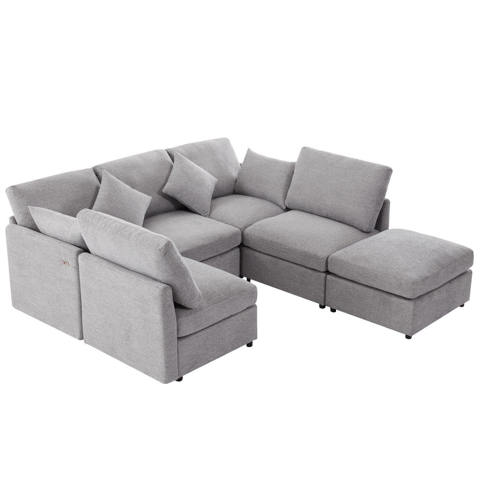 Sectional Sofa Modular U-Shaped With Ottoman & USB Ports