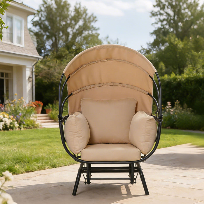Egg Chair With Cushion And Retractable Canopy - Black / Taupe