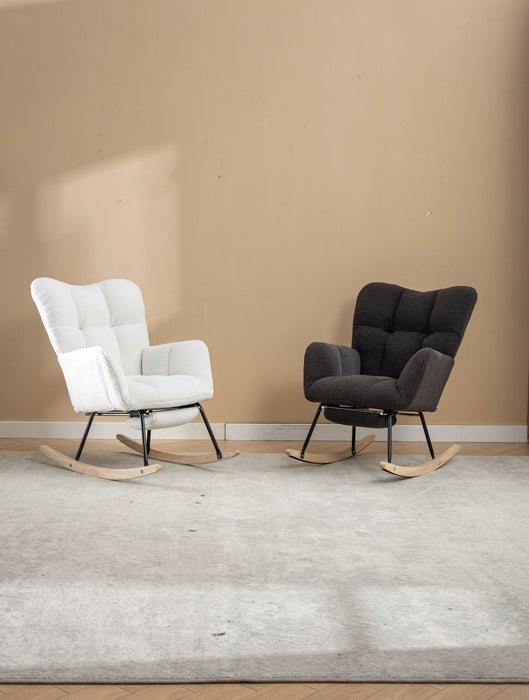 Teddy Fabric Rocking Chair With Adjustable Footrest - Ivory