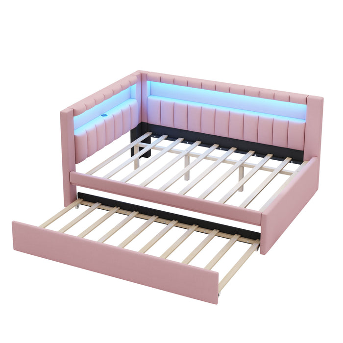 Upholstered Platform Bed With USB Ports And LED Belt