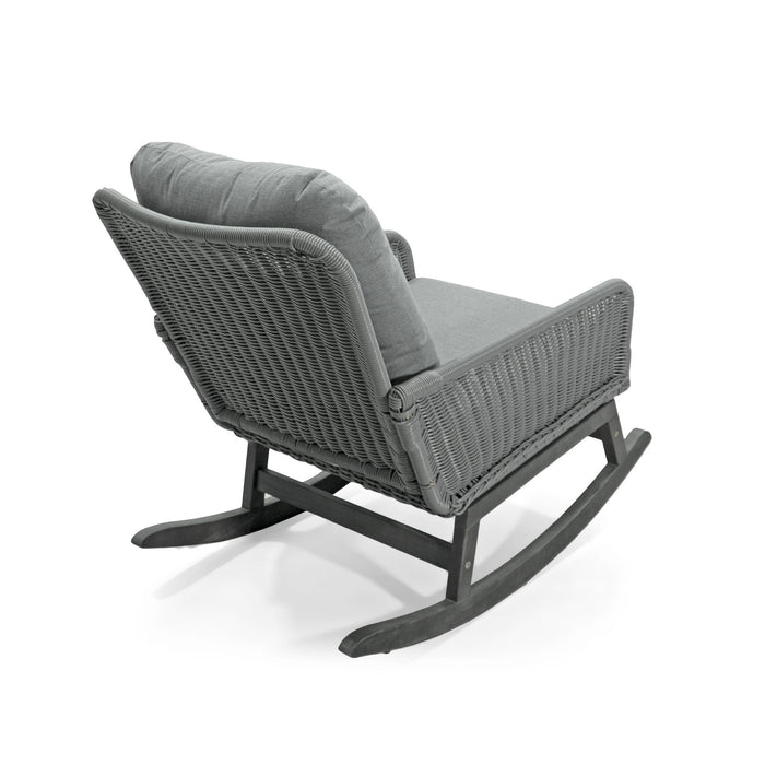Contemporary Minimalist Wicker Rocking Chair With Soft Cushions And Durable Wooden Frame