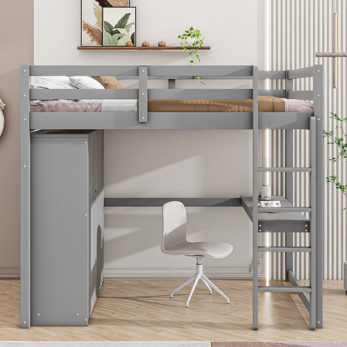 Loft Bed With Built In Wardrobe, Shelves And Drawers