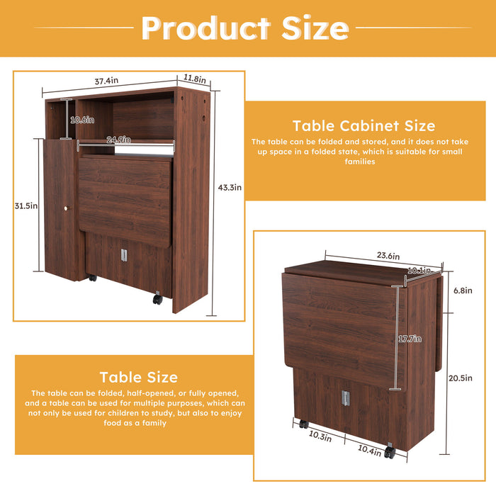 Multifunctional Folding Dining Table With Wall-Mounted Sideboard & Storage