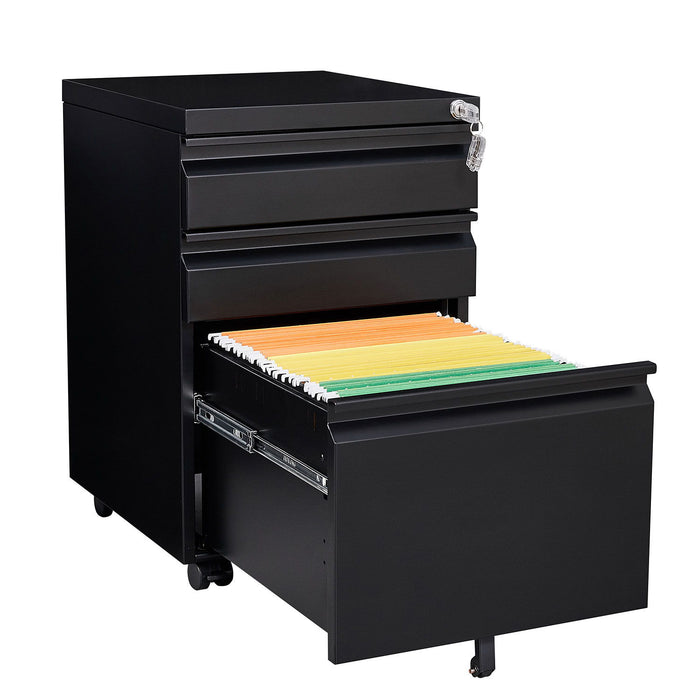 3-Drawer Mobile Filing Cabinet With Lock, Legal/Letter Storage