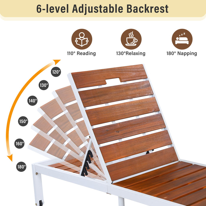 Outdoor Chaise Pool Lounge Chairs With Adjustable Backrest - Brown / White