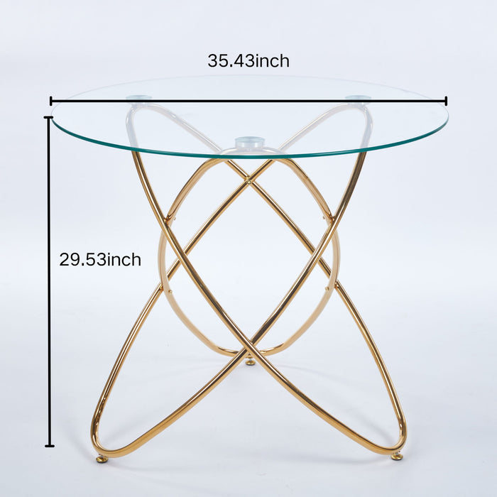 Metal Leg Dining Table With Tempered Glass Top