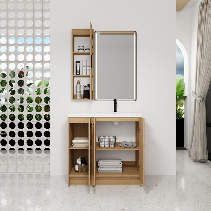 Freestanding Bathroom Vanity Set With Tall Linen Cabinet, 3 Door Storage Cabinet, Single Sink