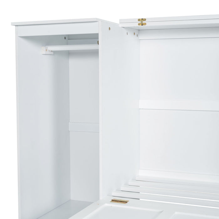 Twin Size Murphy Bed With Bedside Shelves And Wardrobe - White