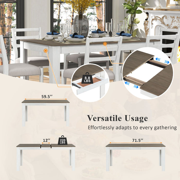 7 Piece Dining Set With Extendable Table, 2 Drawers & 6 Upholstered Chairs