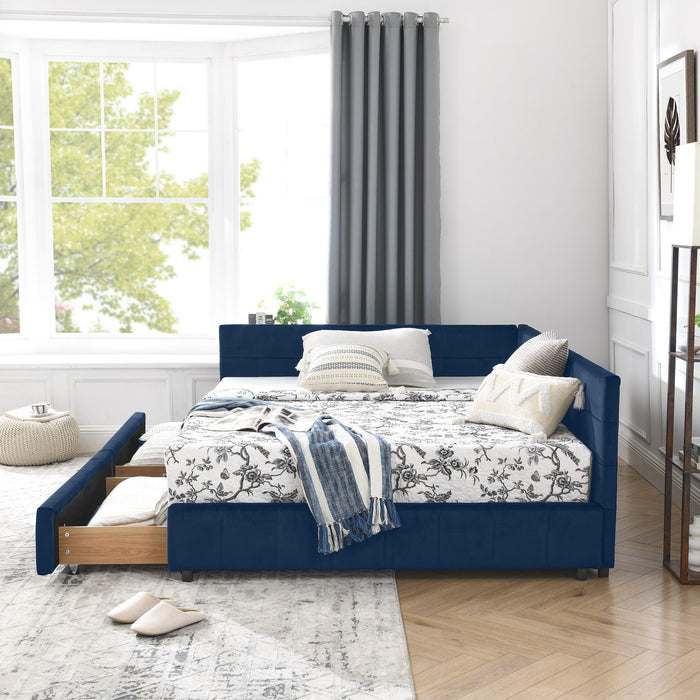 Elegant Design Storage Upholstered Tufted Bed Frame With Backrest And Armrests