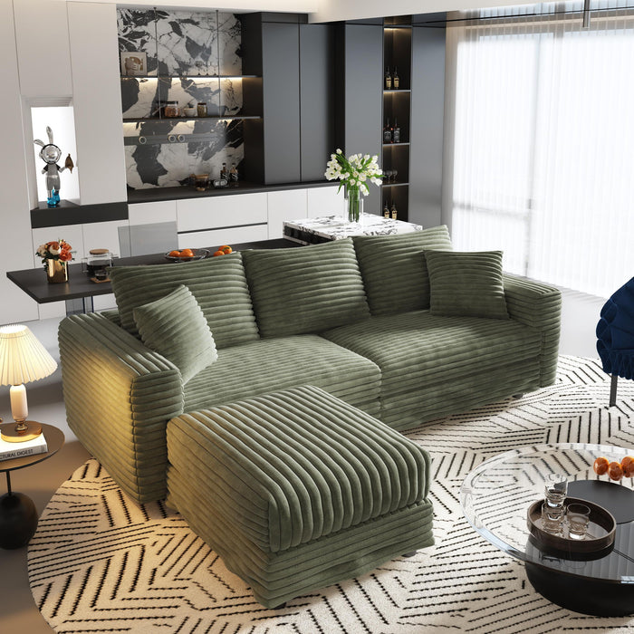 Convertible Deep Seat Sofa With Soft Pillows And Ottomans