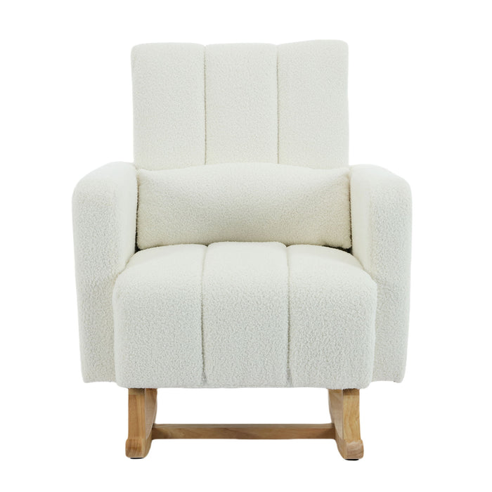 Accent Rocking Chair With Pillow, Spacious & Comfortable Seating For Living Room Or Bedroom - Cream White