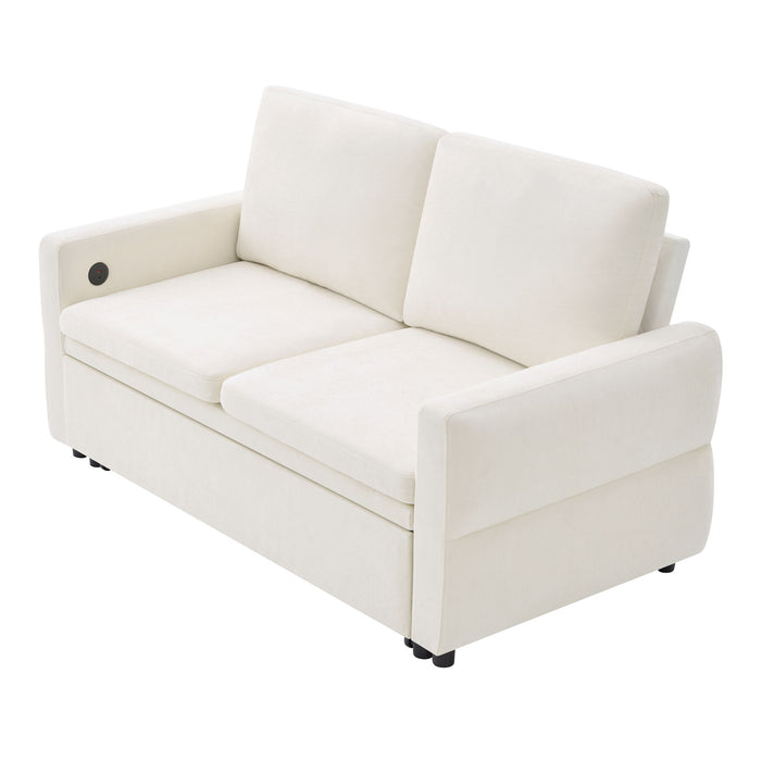 Convertible Sofa Bed Loveseat With Adjustable Backrest And USB Ports