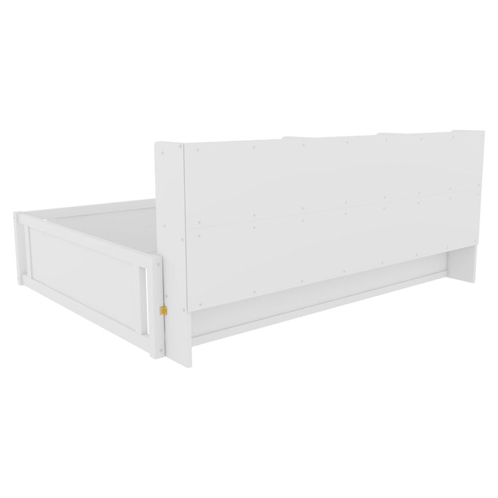 Platform Floor Bed With Guardrail Fence And Side Storage Shelves