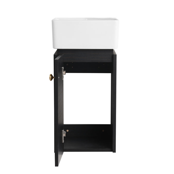 Compact Bathroom Vanity With Sink, Soft Close Door - Black Chestnut
