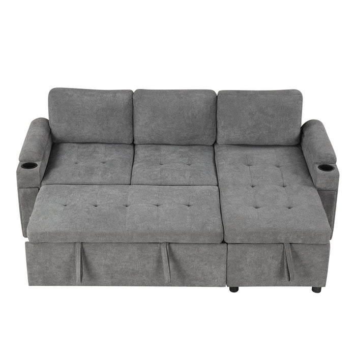 Convertible L Shaped Sofa Couch With Storage, Cup Holders, USB Ports
