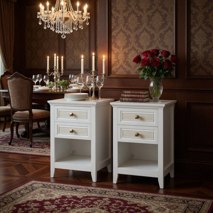 Nightstand With 2 Drawers Bedside Table