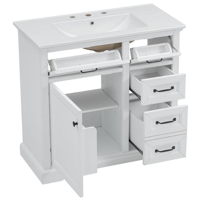 36" Bathroom Vanity With Sink, 2 Tip Out Drawers, Soft Close Hinges