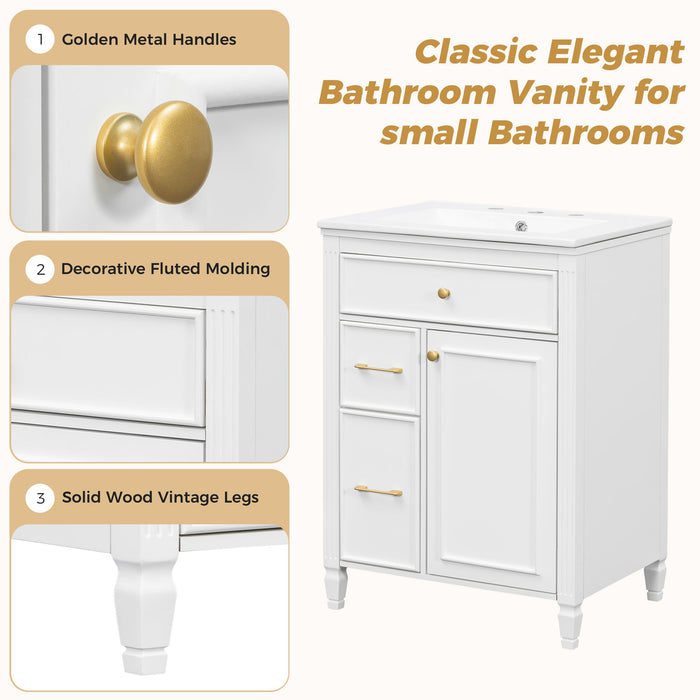 Freestanding Bathroom Vanity With Sink, Soft Close Door, Tip Out Drawer
